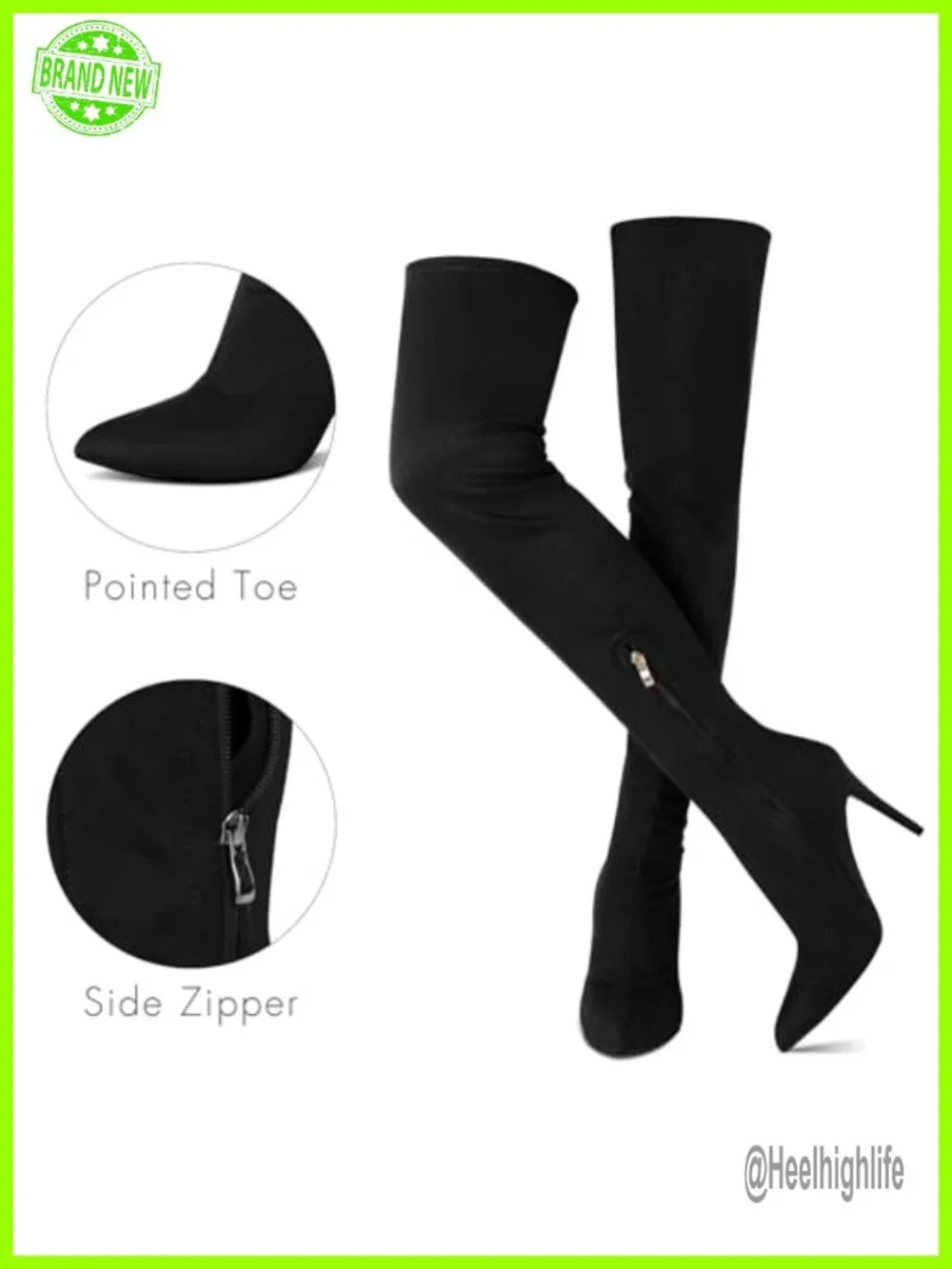 Thigh High Boots Pointed Toe Stiletto Over The Knee Faux Suede Side Zipper High